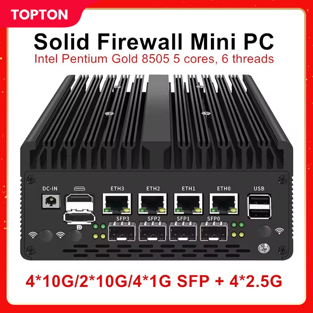 New Solid Firewall Appliance 12th Gen Intel Pentium Gold 8505 10G/1G SFP 4*2.5G RJ45 LAN 2*DDR5 NVMe Mini PC Proxmox ESXi Server