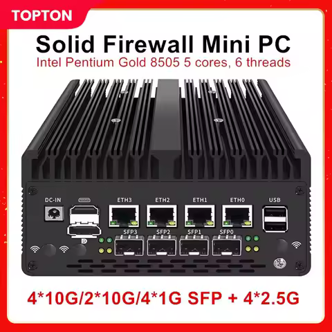 New Solid Firewall Appliance 12th Gen Intel Pentium Gold 8505 10G/1G SFP 4*2.5G RJ45 LAN 2*DDR5 NVMe Mini PC Proxmox ESXi Server