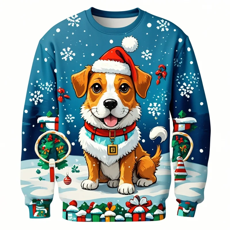 Ugly Christmas Sweater For Men Funny Xmas Novelty Sweatshirt Cool 3d Dog Cat Print Pullovers Long Sleeve Boys Sweaters Clothes