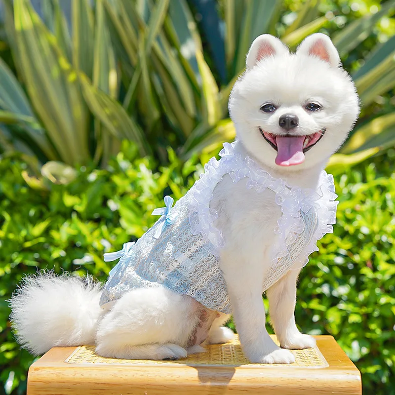 Dog Clothes Ribbon Bow Vest Summer Lace Sling Shirt Sweatshirt For Small Dogs Dachshund York Puppy Pullover Hoodie T-Shirt Vests view 4