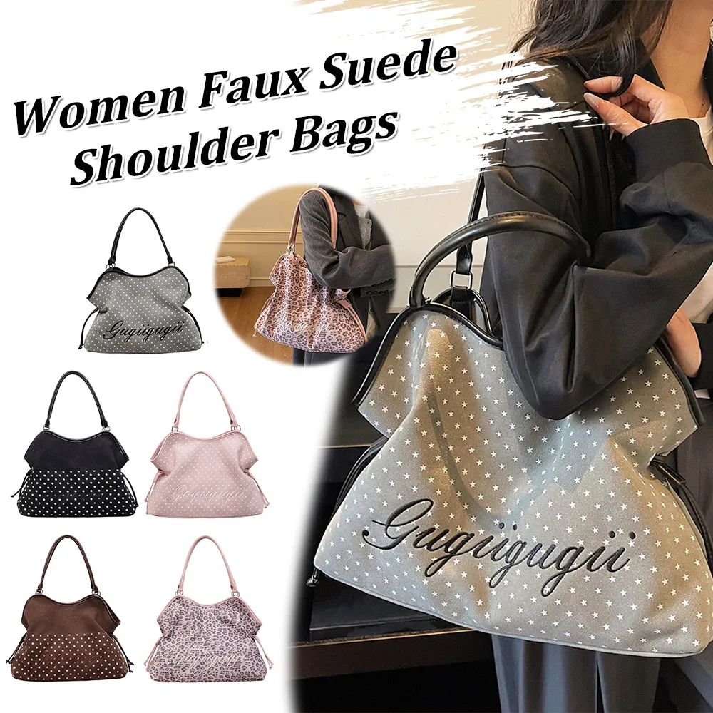 

Women Faux Suede Shoulder Bags Embroidery Commuter Bag Tote Bag for Work Shopping Travel Daily