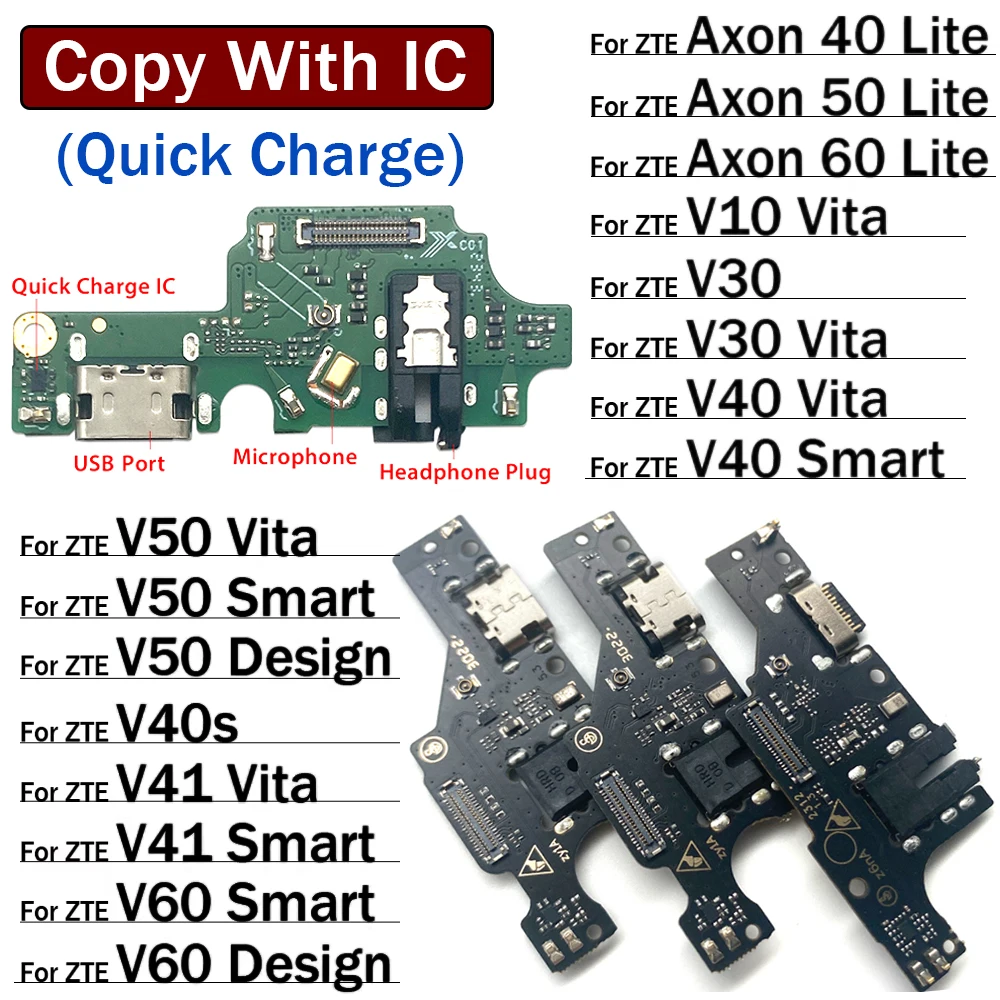 USB Charging Connector Plug Port Dock Flex Cable For ZTE V10 V30 V40 V50 V40s V41 V60 Vita Smart Design Axon 40 50 60 Lite