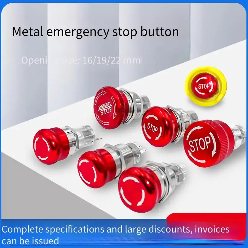 

Metal Mushroom Head Emergency Stop Button Switch Waterproof Small Power Button with STOP Mark 16/19/22mm for Safety Equipment