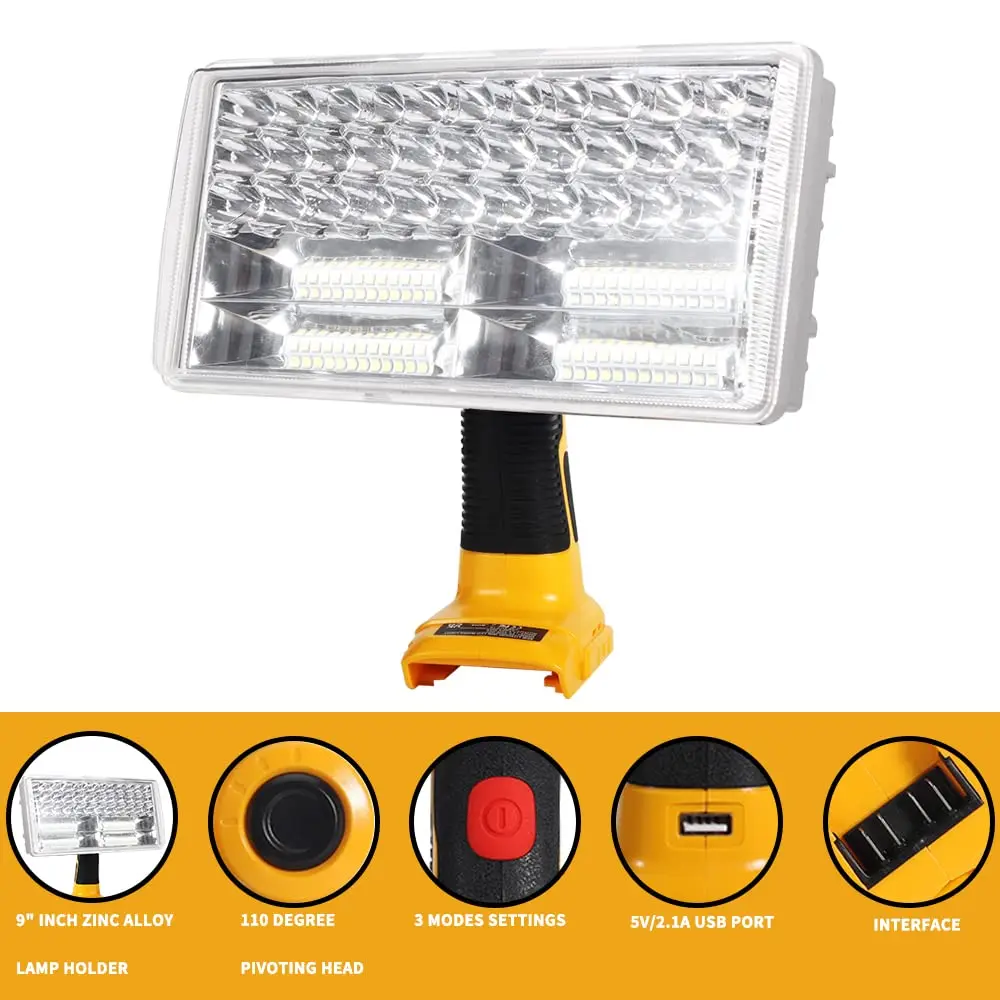 Work Light for Dewalt 20V Max Lithium-ion Battery 40W 4200LM Flashlight with USB Port Zinc Alloy LED Work Light for Emergencies