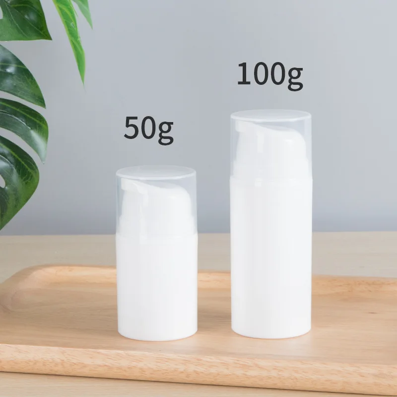 100pcs 50ml Disposable White Empty Plastic Cosmetic Bottle Travel Mini Liquid Bottles Airless Pump Vacuum Toiletries Container