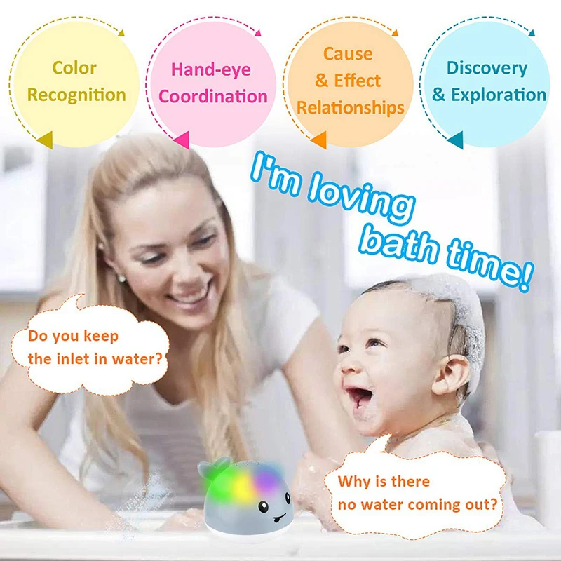 Baby Bath Toys Pool with LED Light Whale Spray Water Sprinkler Bathtub Bathroom Shower Swimming Toy for Toddlers Kids Gifts