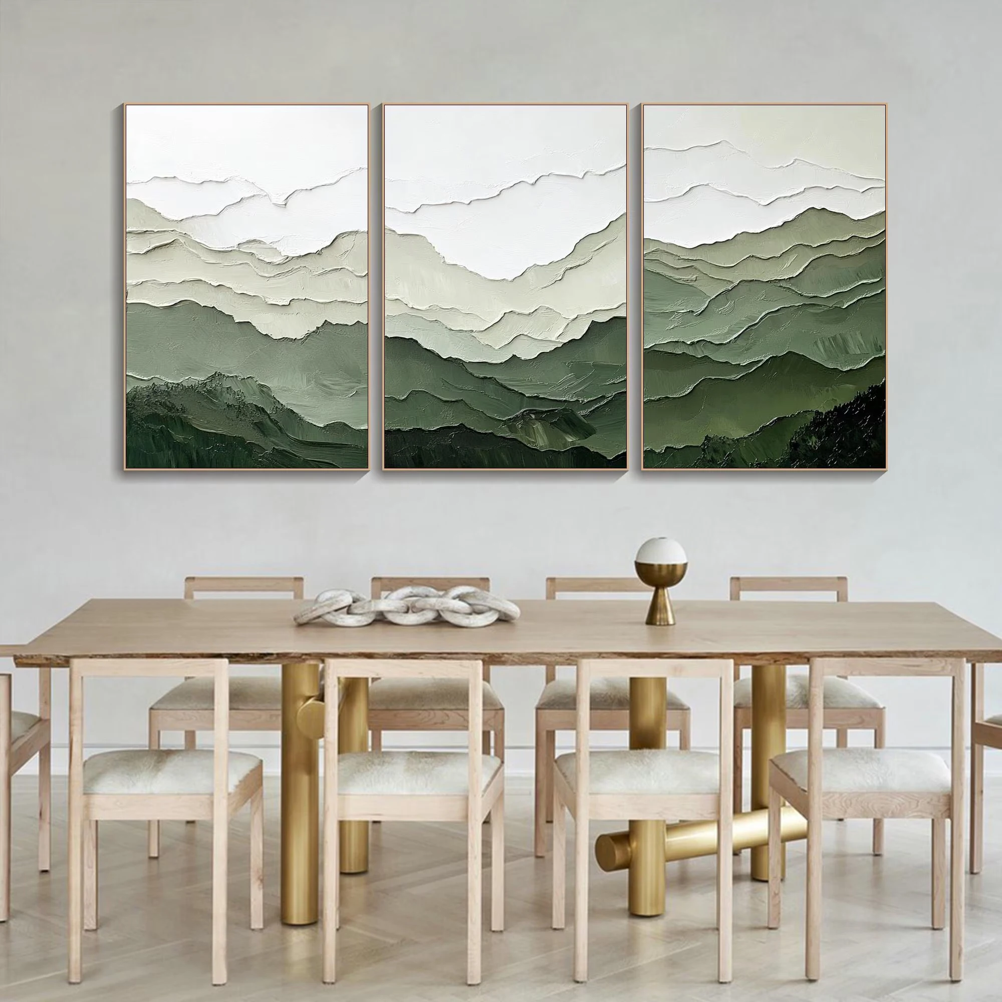 Green Mountain Textured Canvas Wall Art Abstract Layered Landscape Painting Poster Print For Living Room Bedroom Home Wall Decor