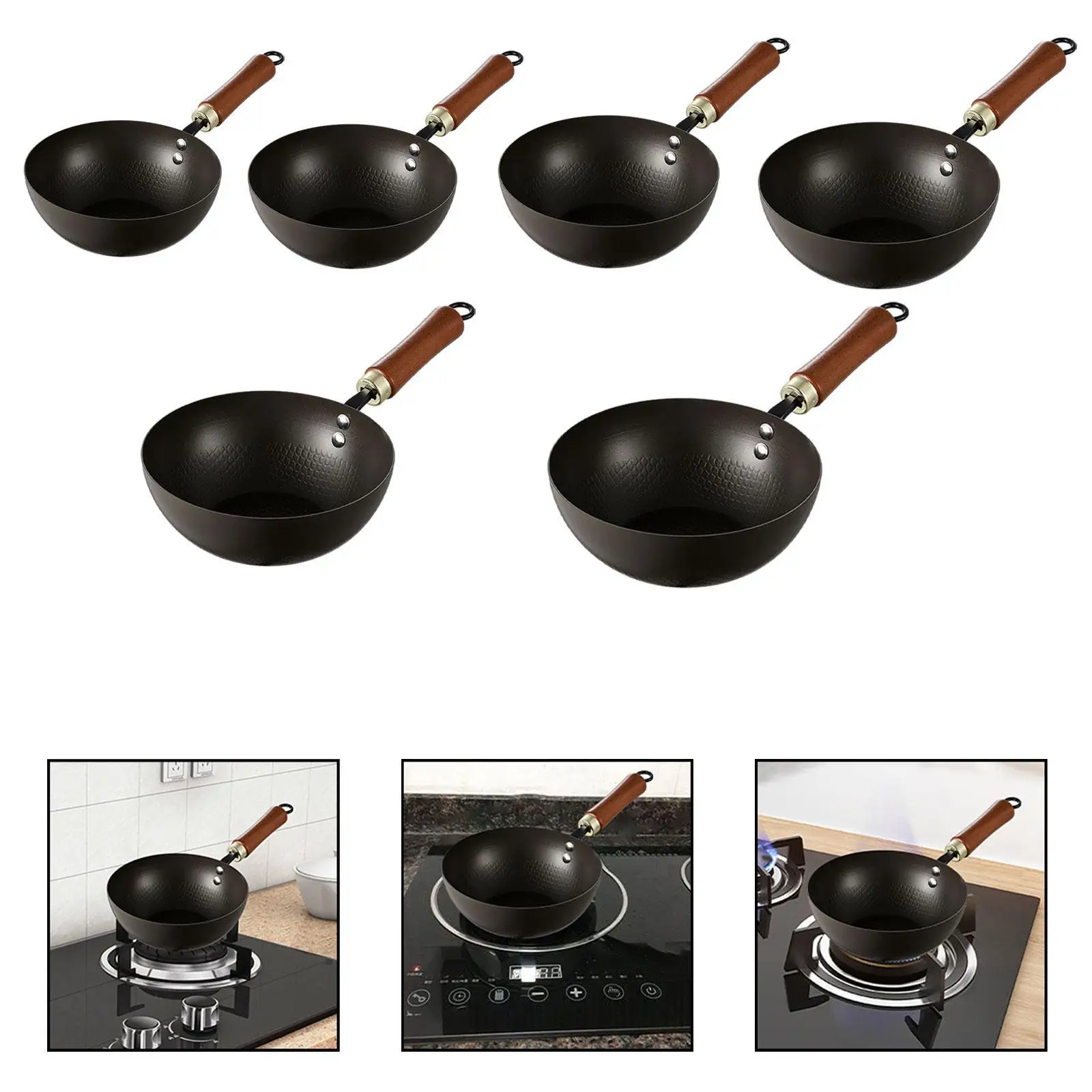 مقلاة حديدية مع خطاف معلق طباخ التعريفي غليان بدون طلاء تجهيزات المطابخ مقلاة تحريك لمطعم الفندق والمطبخ والتخييم المنزلي #1