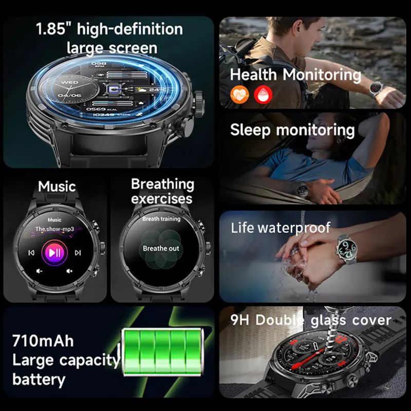 NORTH EDGE 1.85\' HD Display Smart Watch Men 710mAh Large Battery Sports Fitness Tracker Heart Monitor Smartwatch For IOS Android