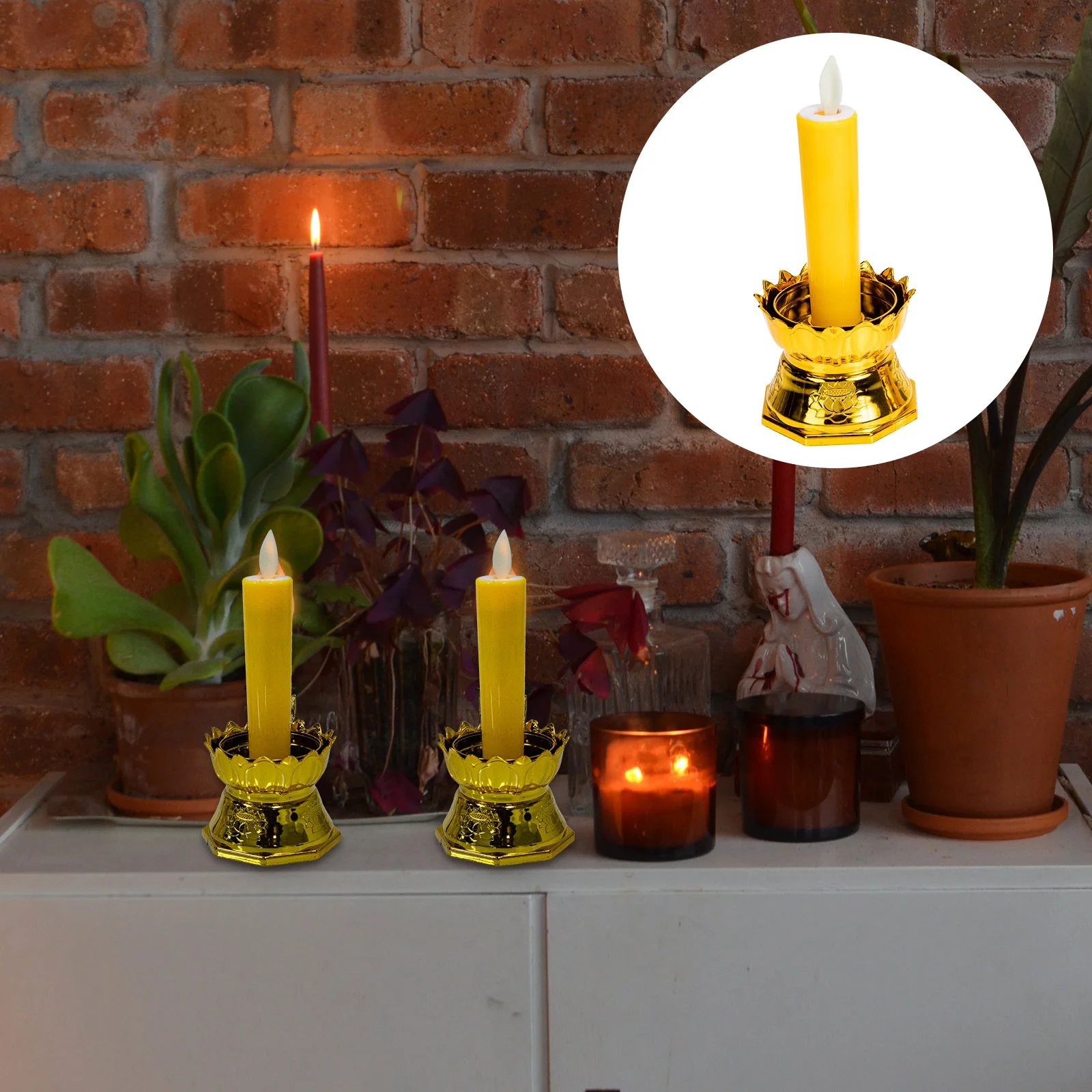 Flameless Flickering Light Taper Holders LED Candles Lotus Wedding Ceremony Decorations