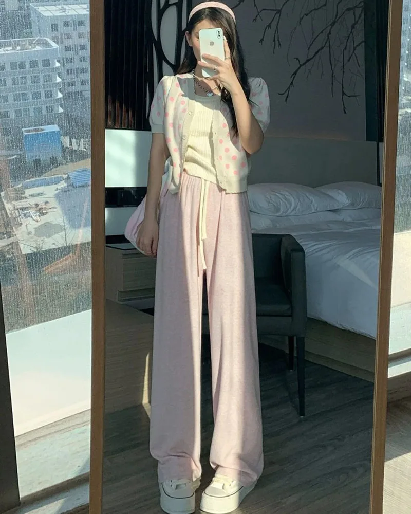 2025 الكاكي الكشمير بنطال ذو قصة أرجل واسعة المرأة عادية مستقيم الساق نسخة ضيقة لينة شمعي قطرة متماسكة السراويل النساء