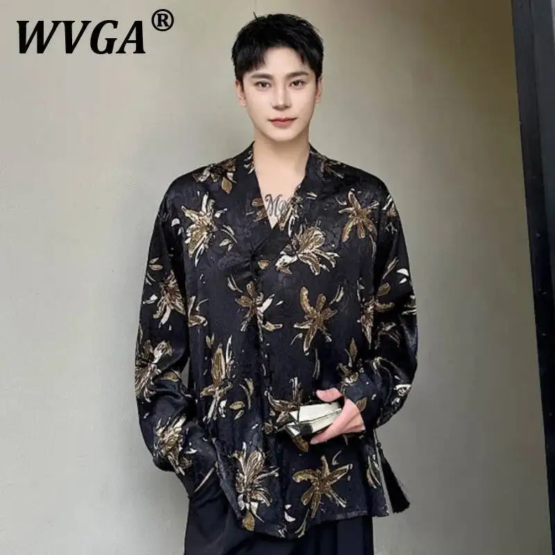 

WVGA Летние новые мужские рубашки Tide Techwear с жаккардовым дизайном и длинными рукавами Нишевые свободные модные повседневные рубашки с диагональным воротником Ins W7465