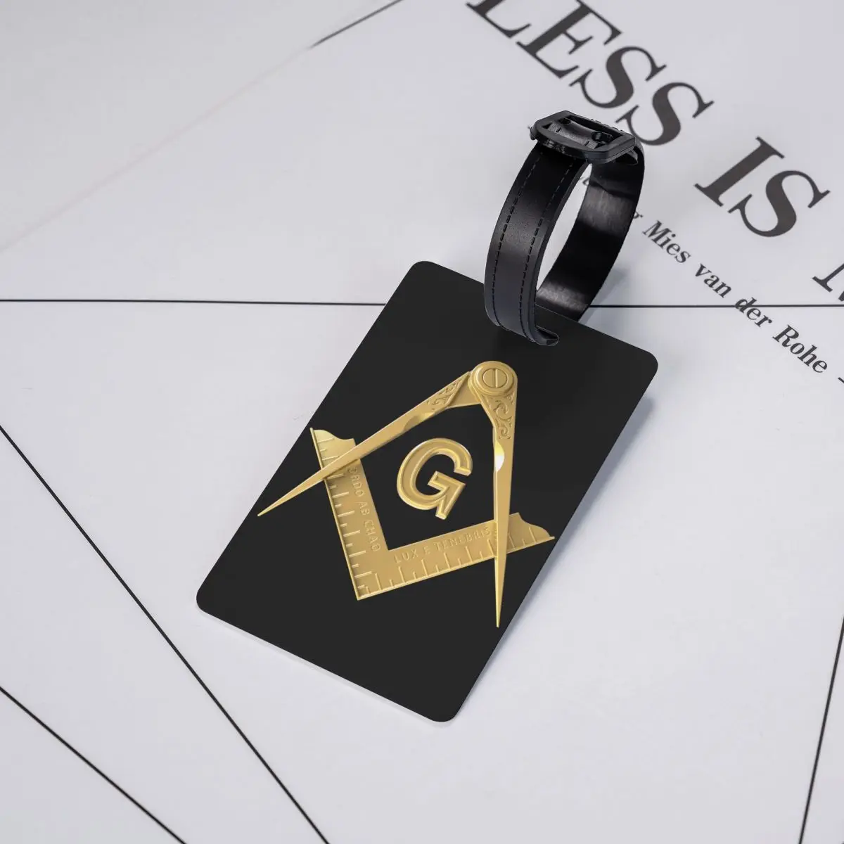 Custom Gold Freemason Logo Bagagelabel Privacybescherming Vrijmetselaarslabels Reistas Koffer