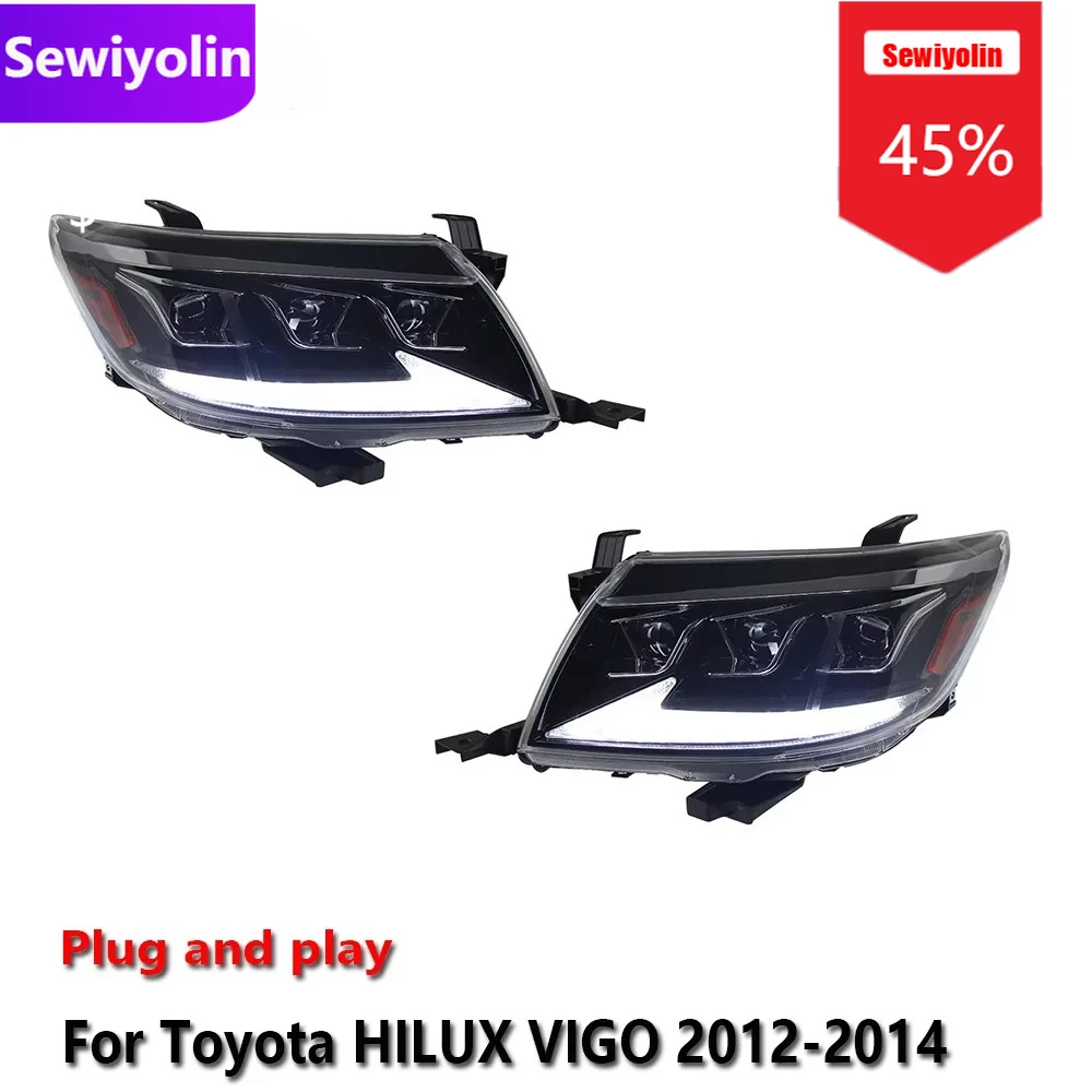 

Автомобильные светодиодные фары DRL в сборе для Toyota HILUX VIGO 2012-2014, противотуманные фары DRL, стоп-сигнал поворота, лампа Plug and Play