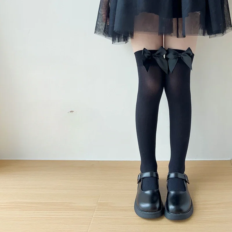 

Шелковые чулки с бантом для девочек * Тонкие женские гольфы до колена, модные женские длинные носки до колена, рождественский подарок
