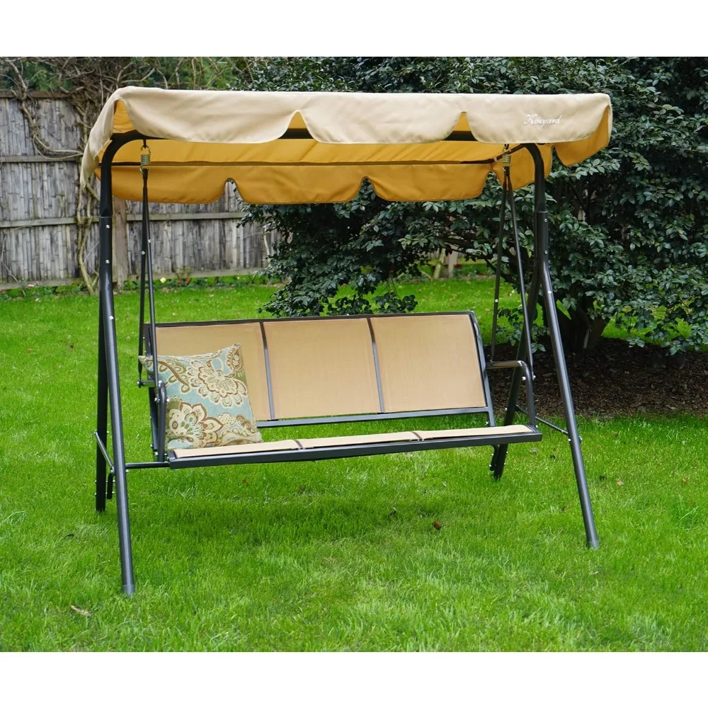 ty-3-Seat Outdoor Canopy Swing Breathable Textilene Adjustable Shade Steel Frame Patio Backyard Poolside, Custom-