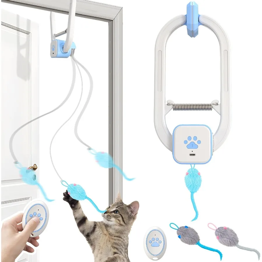

Upgraded Smart Interactive Cat Toy with Remote Control USB Rechargeable Door Hanging Retractable Kitten Toy for Self Play Tease