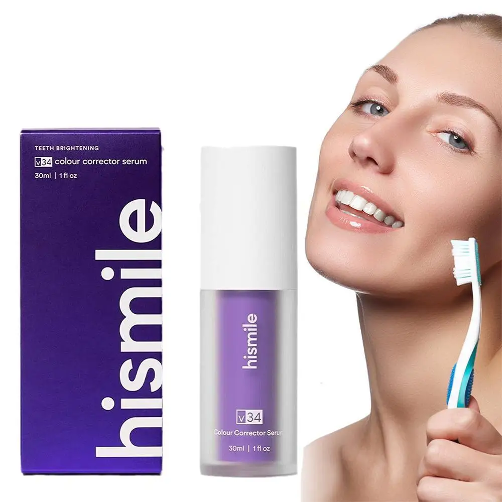 30ml Hismile V34 Purple Teeth Whitening Foam Press Type Color Correction Serum Sensitive Teeth Friendly