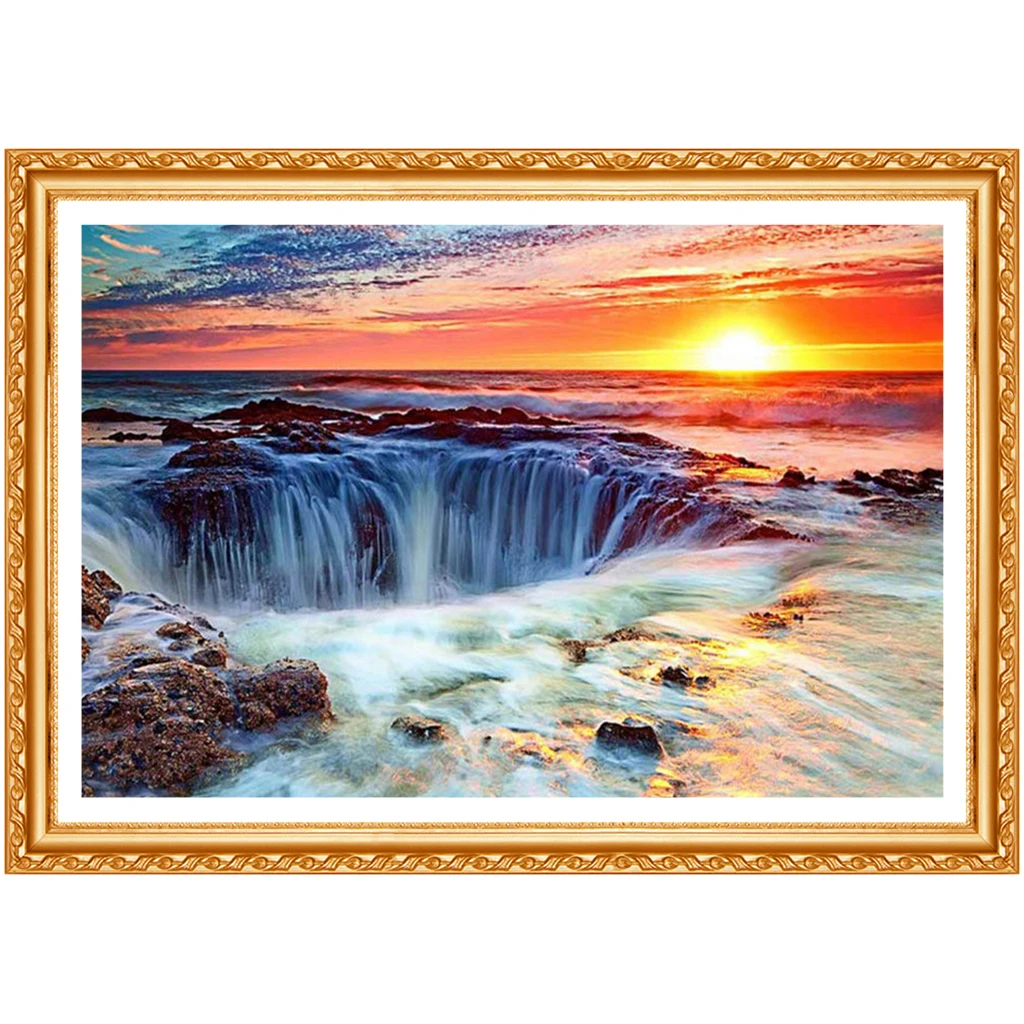 5D DIY Diamond Painting Full Marvellous Sunrise Sea America Diamond Embroidery New Scenic Full Waterfall ASF965