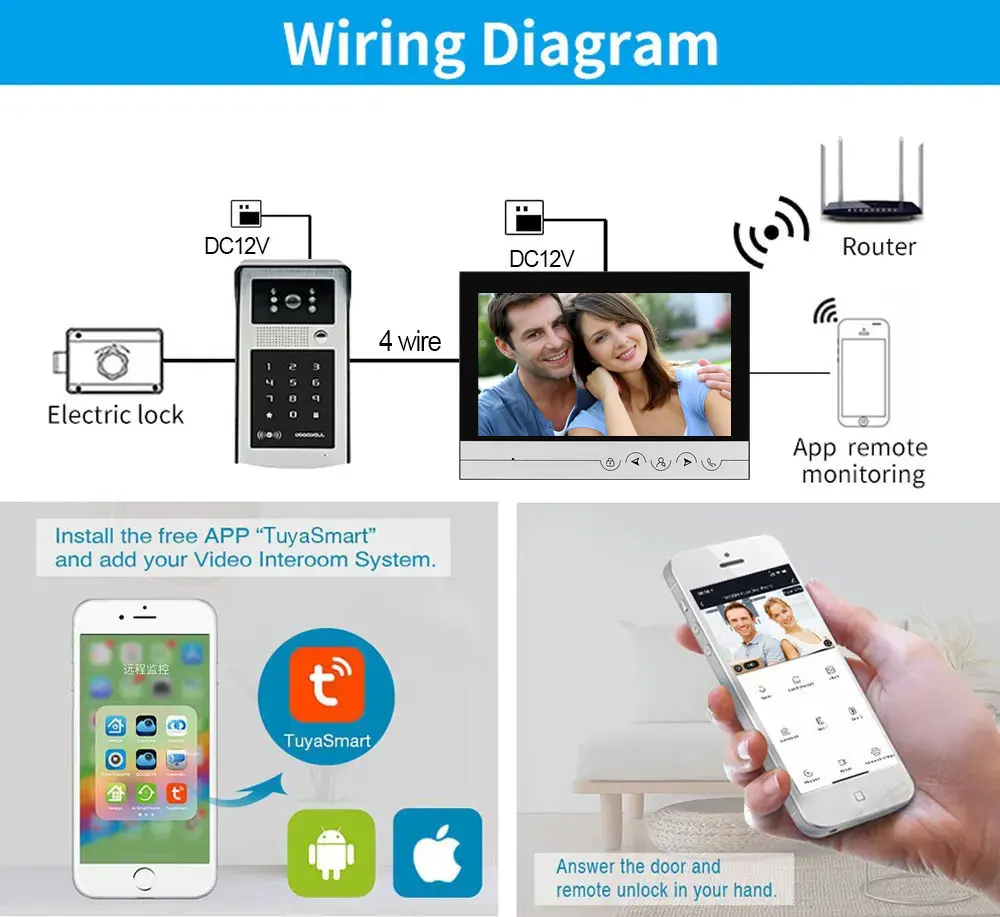 9 inch WIFI Video Doorbell Tuya Waterproof Outdoor Intercom System Smart Home Door Phone Camera With ID Card Key Password