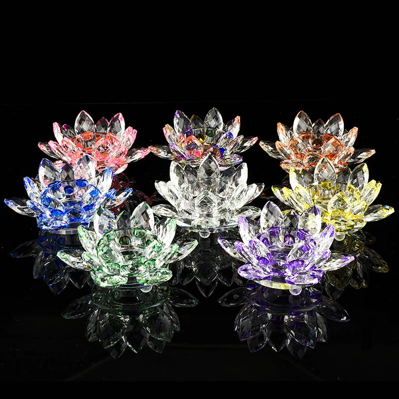 60mm Quartz Lucky Crystal Lotus Flower Ornament Glass Fengshui Ornaments Home Temple Jewelry Cabinet Decoration Small Crafts