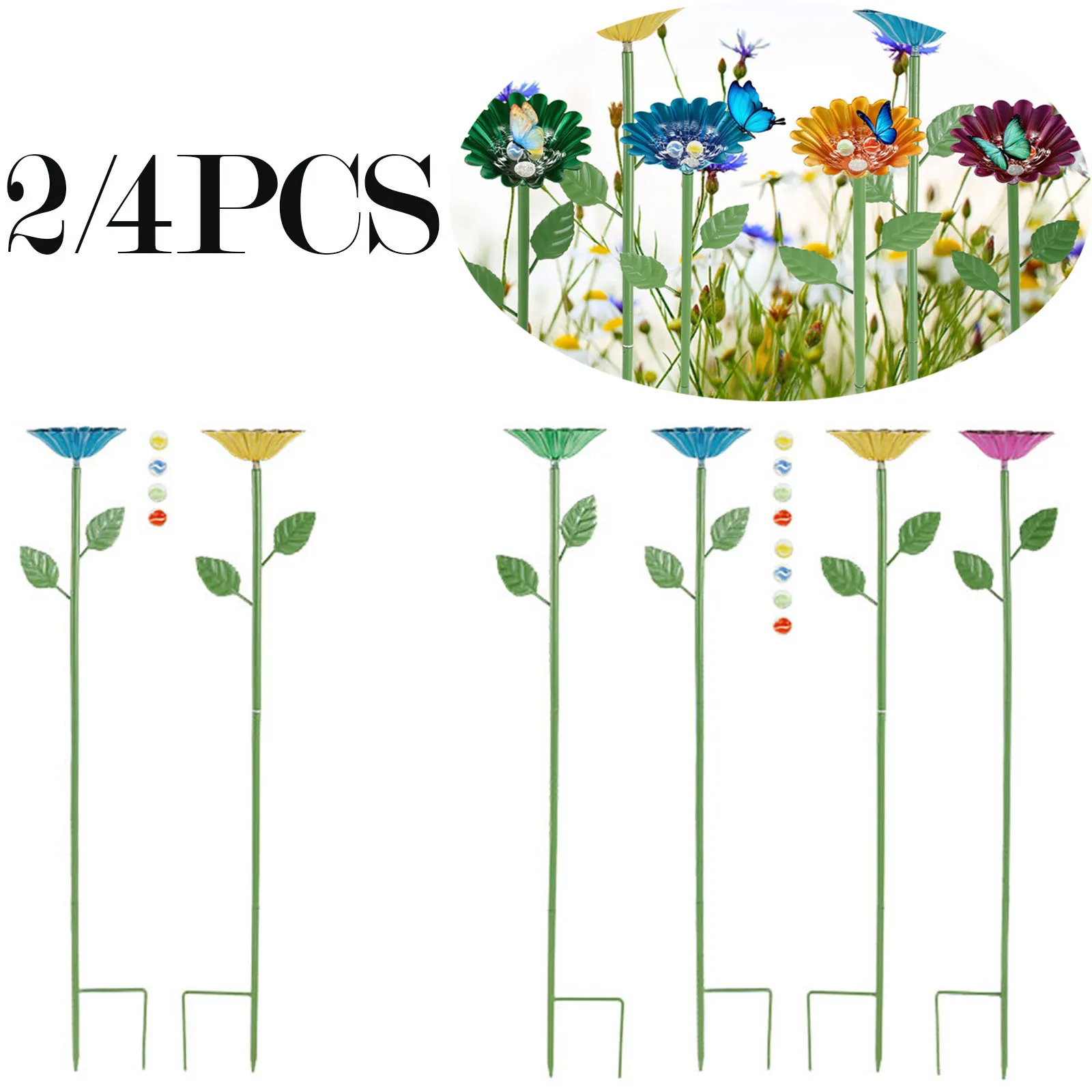 

2/4 Pcs Bee Watering Station Metal Bee Water Feeder Multi-Function Flower Design Butterfly Bath Bowl for Garden Yard Decor