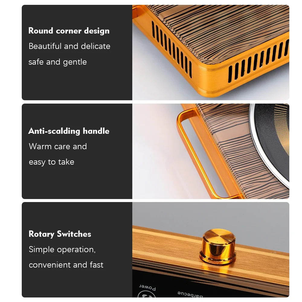 Electric Infrared Stove Portable Double Burners Wood Design Tempered Glass Aluminum Alloy Touch Control Household Hotpot