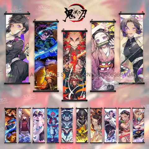 Demon Slayer Hanging Paintings Kokushibou Anime Posters Rengoku Kyoujurou Home Decor Akaza Scrolls Picture Gyuutarou Wall Art