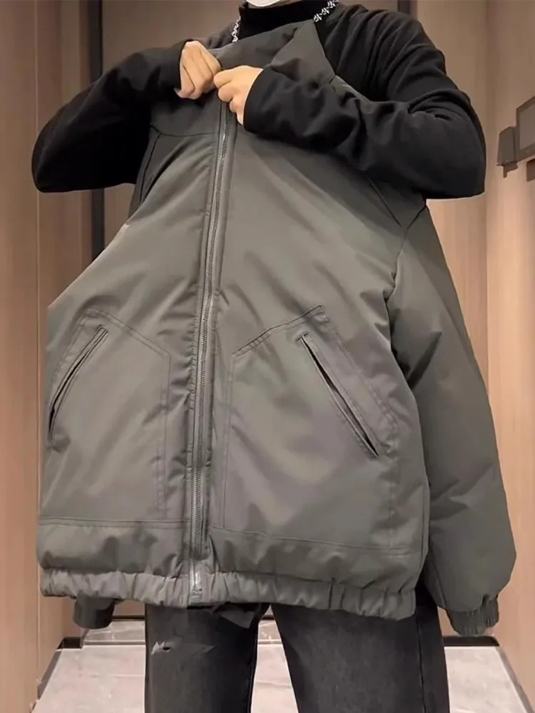 Retro American High Collar Men's Cotton Workwear Jacket Thick Warm Stand Collar Coat Trendy Bread Style Winter Outerwear