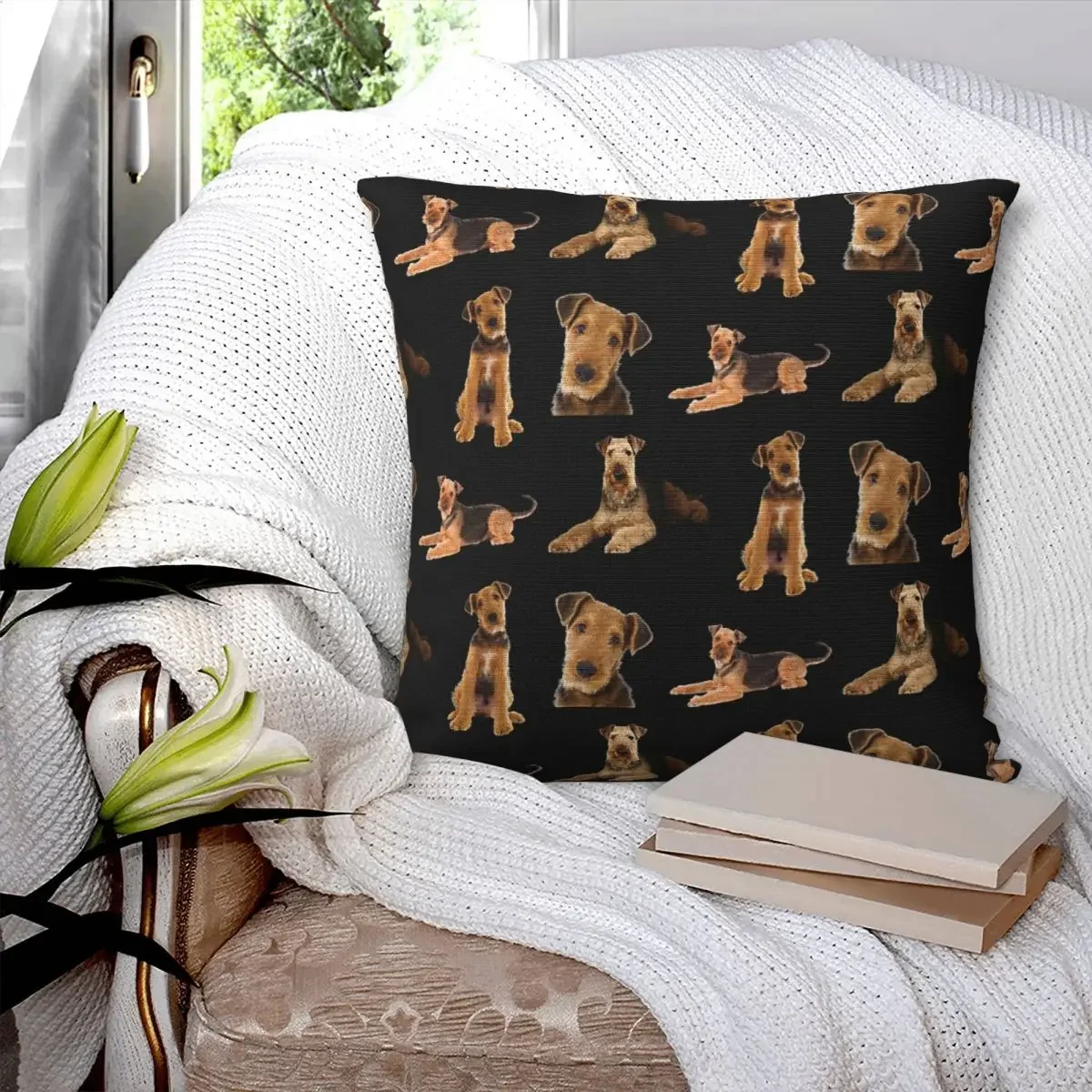 

Airedale Terrier Square Pillowcase Pillow Cover Polyester Cushion Decor Comfort Throw Pillow for Home Car