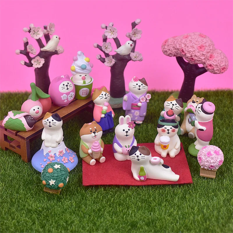 Japan Zakka Sakura Blossom Viewing Series Scene Decoration Bookshelf Ornaments Tidy Toy Resin Craft Toys Collectible Gifts