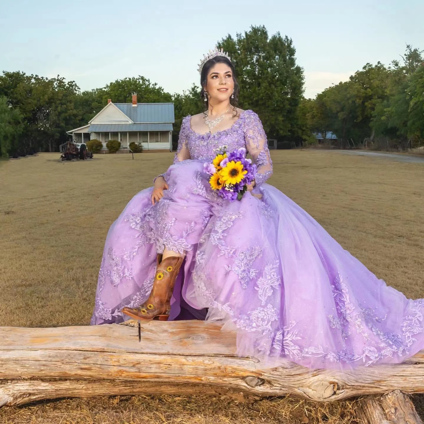 الأرجواني Quinceanera فساتين للحلو 16 فستان فستاين سهرة/فساتين الحفلات الخرز يزين كم طويل فستان حفلات التخرج Vestidos De 15 Años