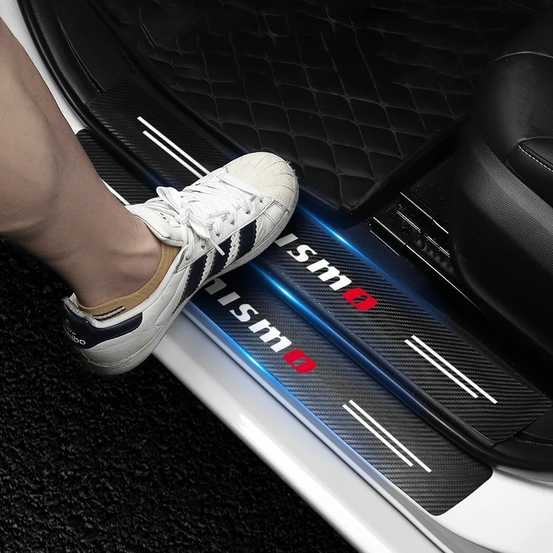 4 قطعة ألياف الكربون سيارة ملصق السيارات عتبة الباب التصميم مقاوم للماء لنيسان نيسمو تيدا Teana GTR 350Z 370Z 240SX Juke ملاحظة