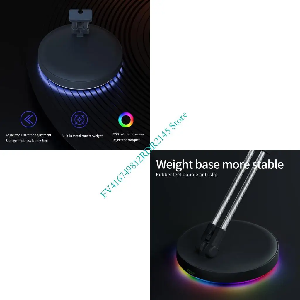

B2EF Adjustment Gaming Mouse Cable Holder With Slip proof Rubber Pad And LED Color Cycling For Gameplay Enhances Precisions