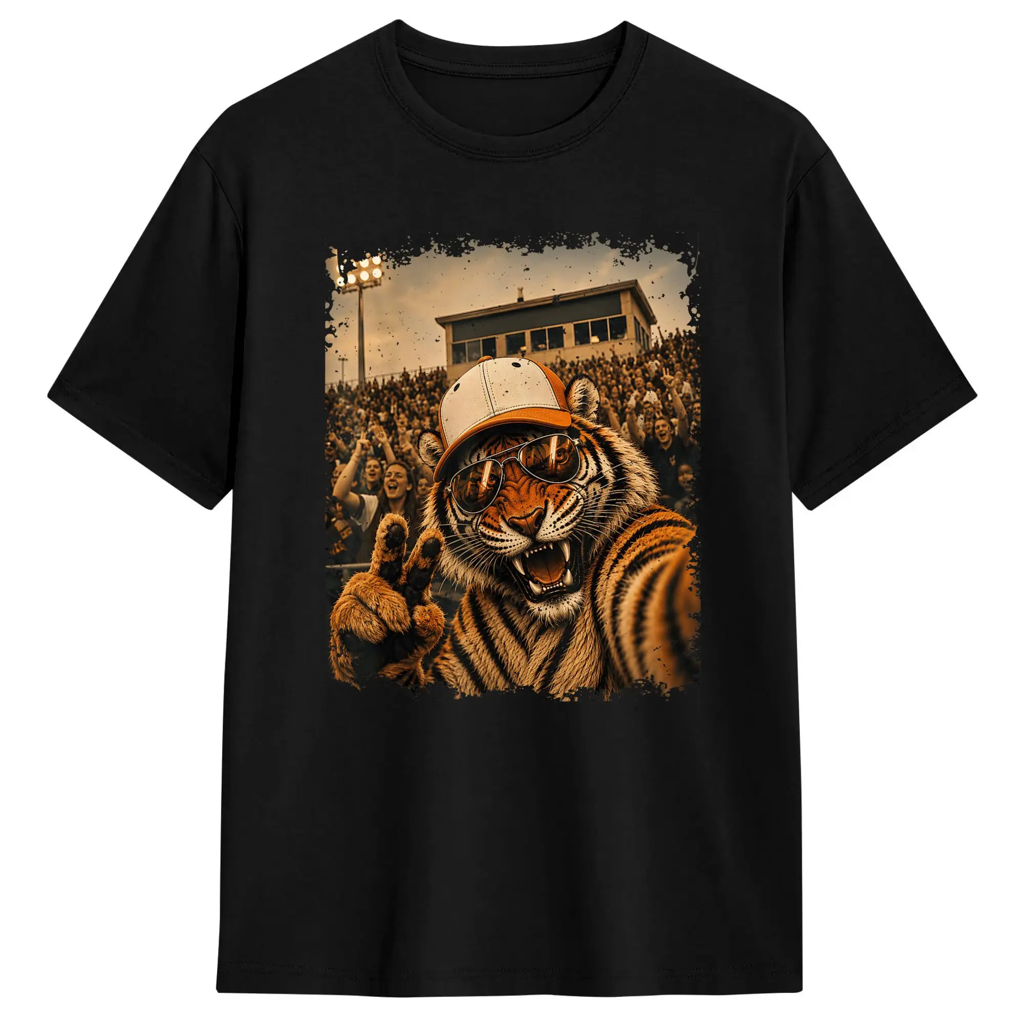 Tiger Funny Selfie T-Shirt Summer  Cotton T Shirts For Male Harajuku Custom Logo Tshirt Short-Sleeve Y2K Funny Tees