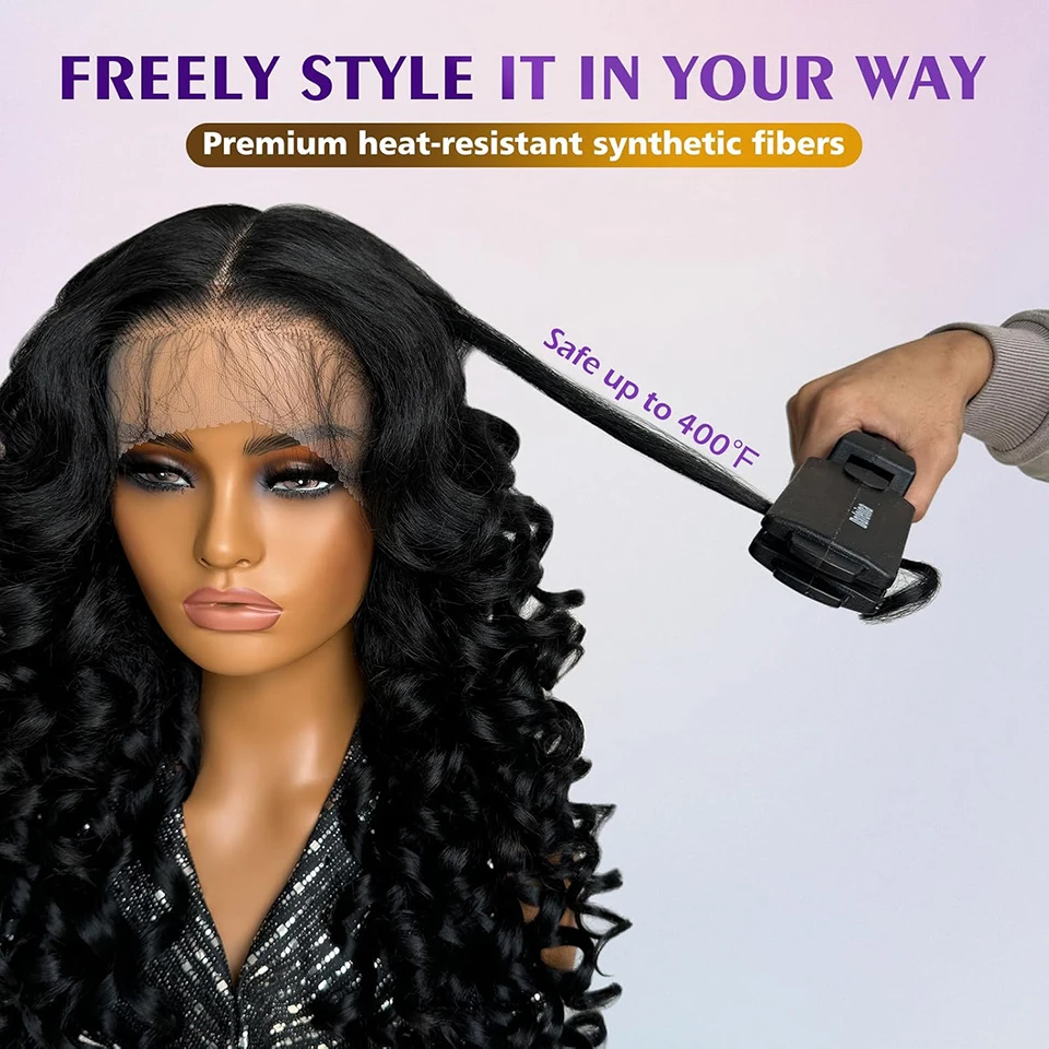 라티샤 핑크 HD 레이스 프론탈 가발 24인치 합성 루즈 웨이브 레이스 가발 (흑인 여성용) 곱슬 가발 하이라이트 베이비헤어 13x6