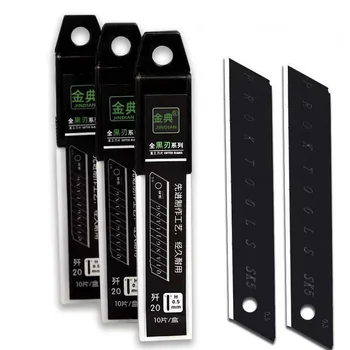 100 Stücke/10 Box Schwarz Carbon Stahl Snap Off Klinge Auto Aufkleber Und Aufkleber Schneiden Klingen 100x18mm Vinyl Wrap Film Kunst Messer Ersatz