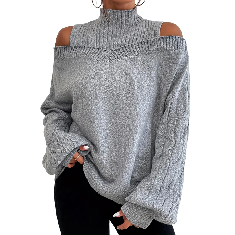 

Autumn and Winter New Strapless High Collar Women's Europe and The United States Jumper Loose Pullover Knit Sweater 30241