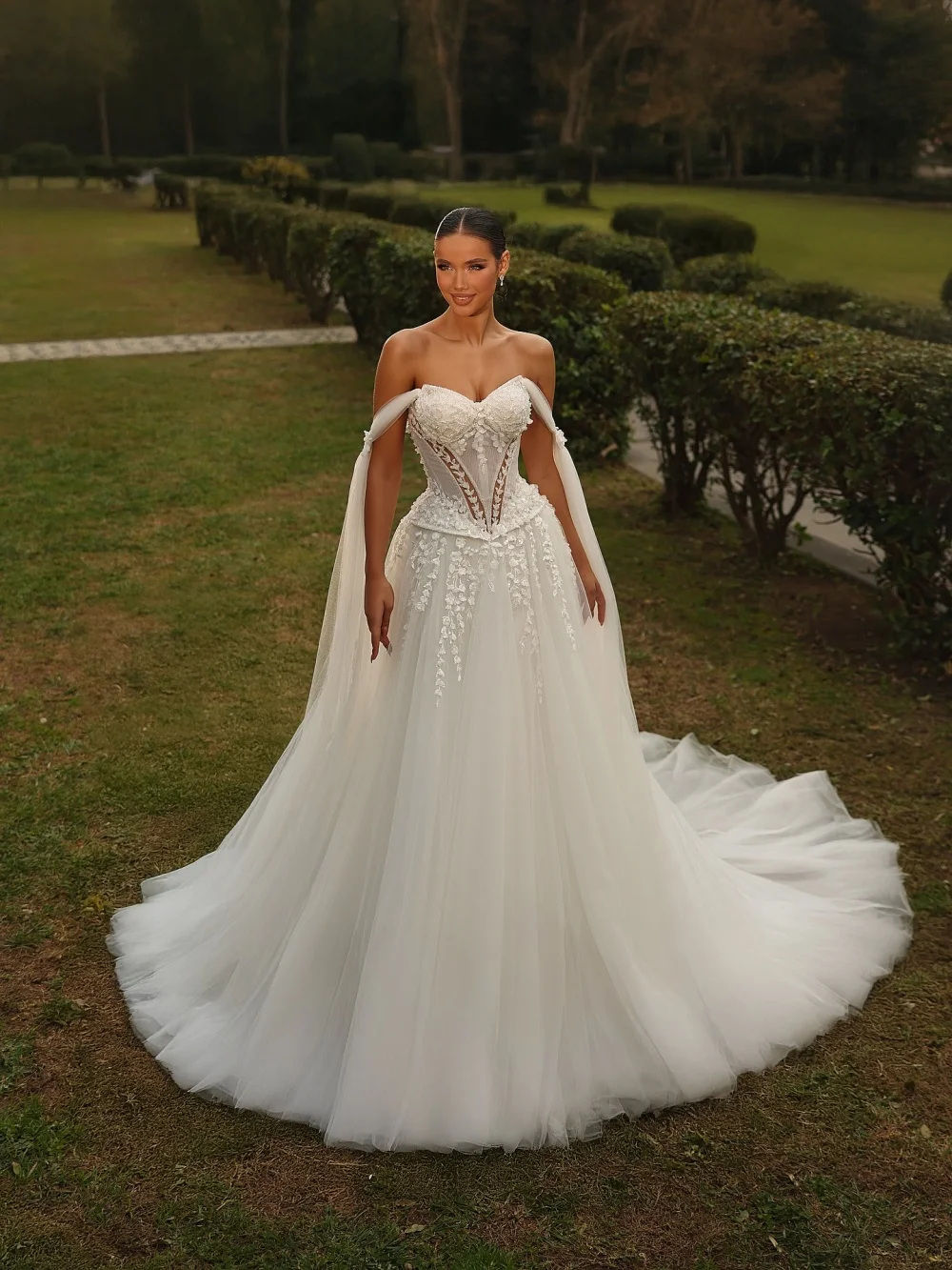With Corset Beaded Tulle Wedding Dress Off Shoulder Princess Bridal Gown Customized Dreamy Sweetheart Neck Dresses For Bride