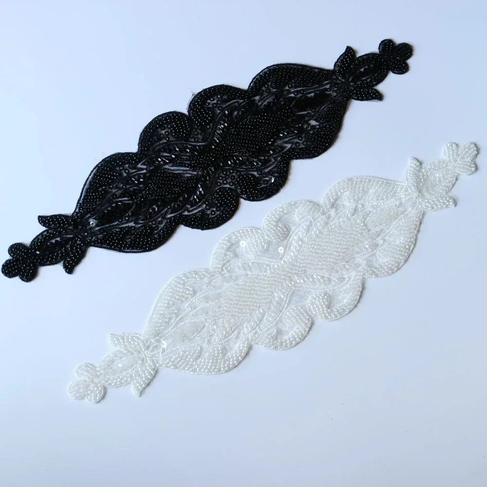 3D luxury beaded embroidery lace appliques for wedding dresses Rhinestone lace applique patches Embroidery lace parches ropa