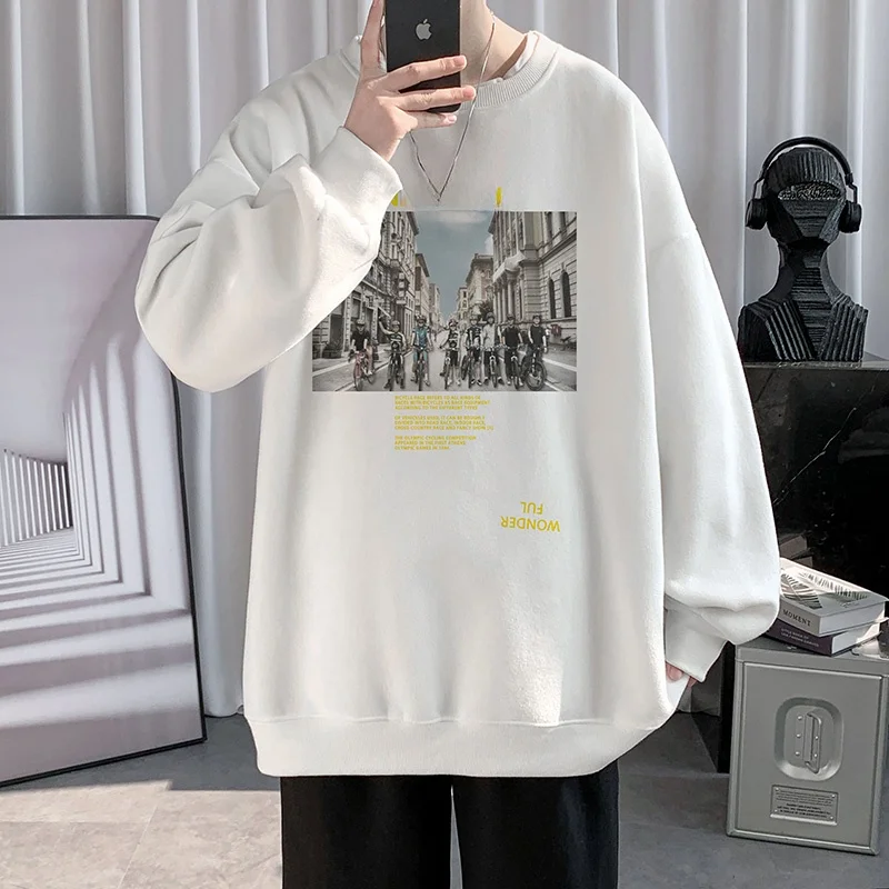

Мужская толстовка свободного кроя с круглым вырезом и длинными рукавами, модная уличная одежда на весну и осень, удобный свитшот, молодежный повседневный топ