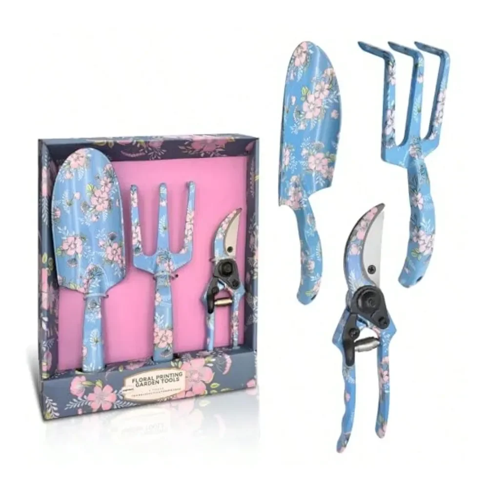 

Printed Garden Tool Set Heavy Duty Aluminum Gardening Tool Kits Including Hand Rake Pruning Shear And Trowel For Indoor And Out