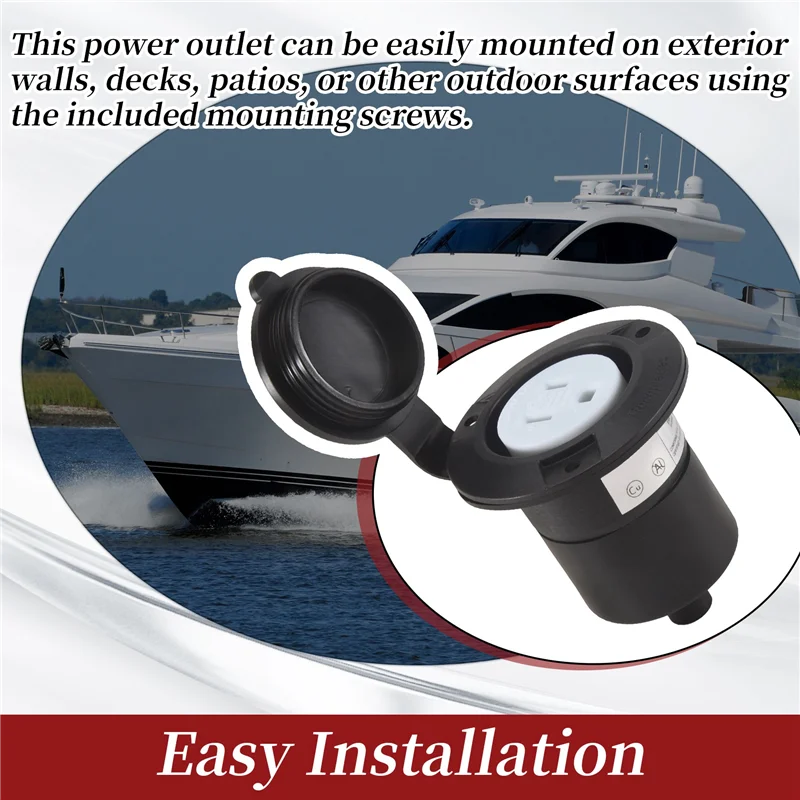 FAST-15 Amp Flanged Shore Power Outlet 125 Volt NEMA 5-15R Receptacle, 2 Pole 3 Wire Socket For Straight Blade US Plug