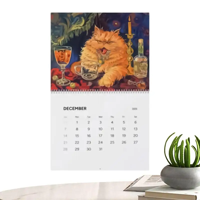 2025 القطط في حالة سكر التقويم مضحك القطط تحت عنوان غريب عمودي معلق جدار التقويم 12 شهرا جدول الأسرة مخطط المنظم
