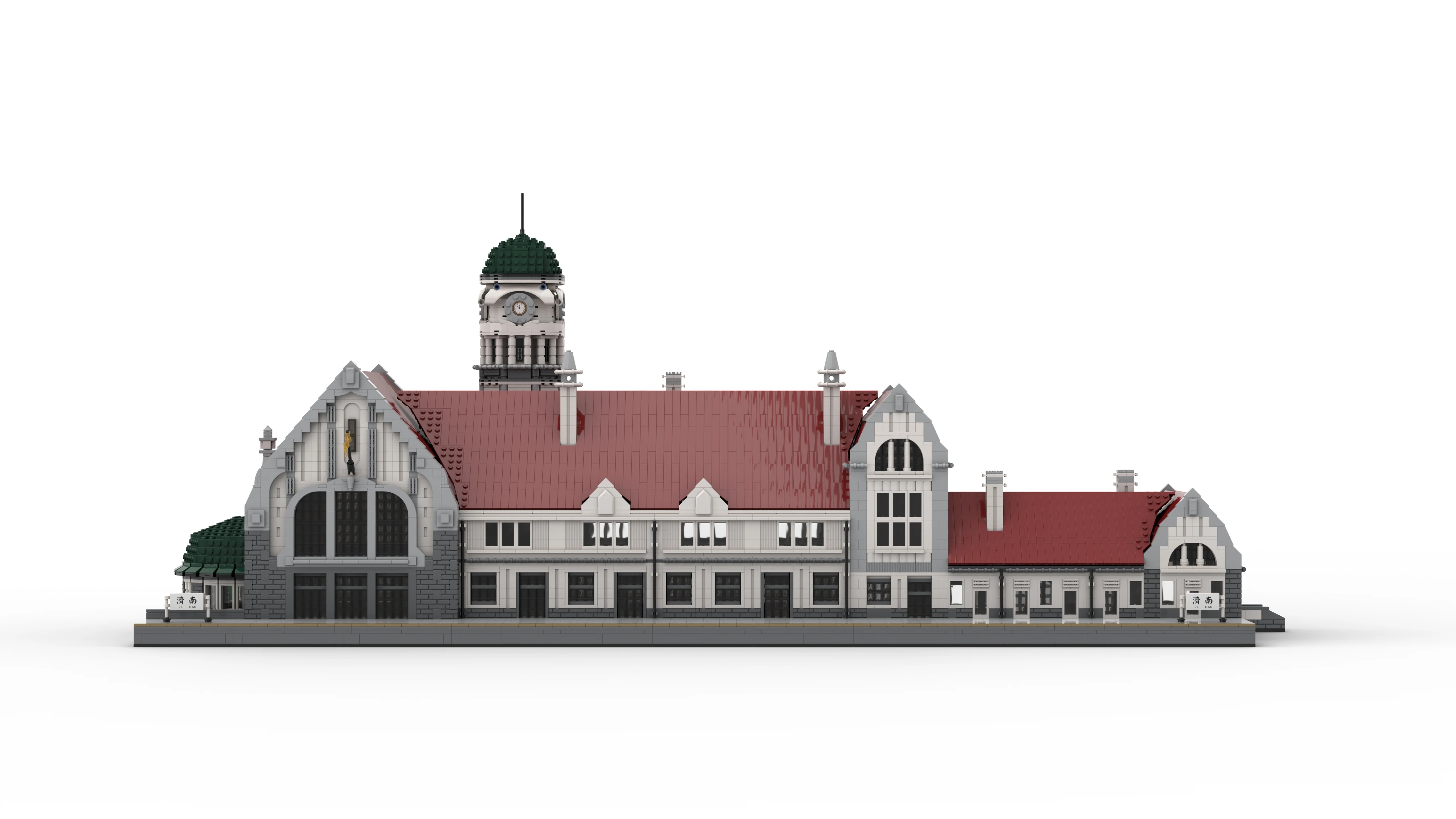 MOC-93444 Modular Street View Jinan Old Railway Station Creative Building Block Street View Model regalo giocattolo per bambini