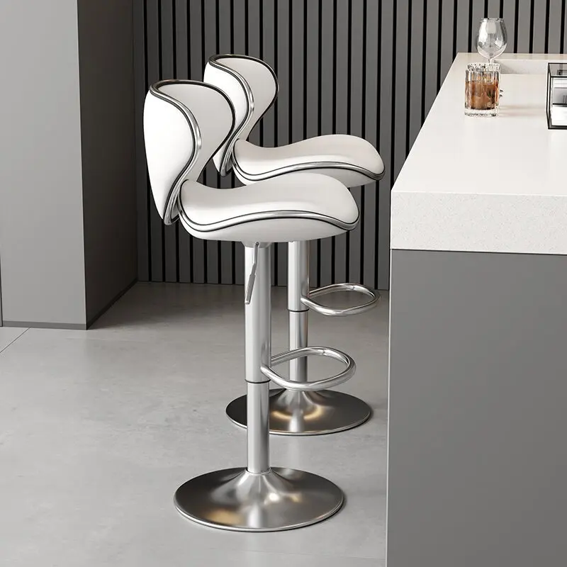 

Metal Swivel Bar Stool with Adjustable Height Water-Resistant Modern Counter Chair Luxury Reception Seat with Backrest