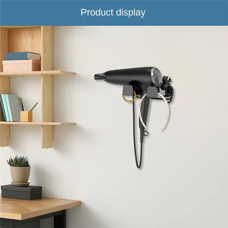 

ABRE-Hair Dryer Wall Mount Bracket Compatible With Various Hair Dryers With Storage Hook And Cord Winding Device