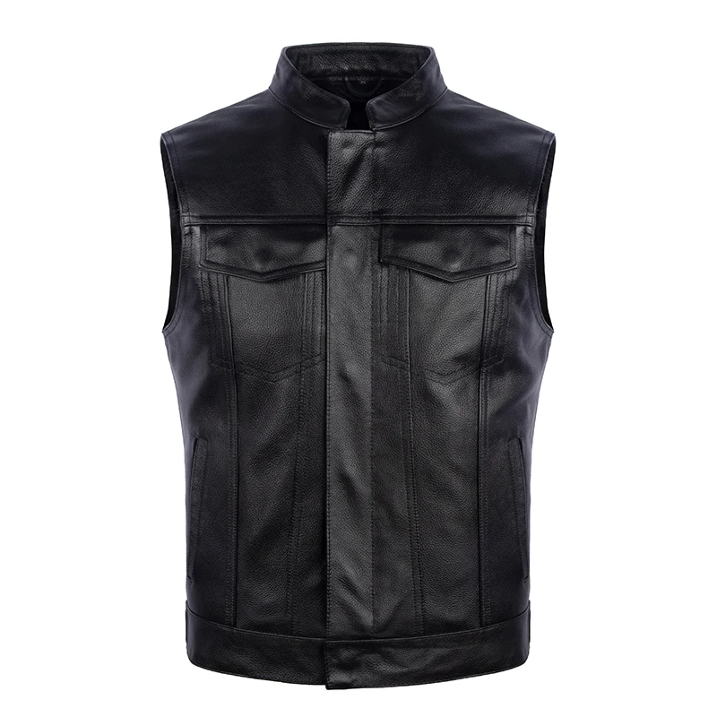 

Harley Motorcycle Gang Leather Vest Top Layer Cowhide Jaet Riding Vest Genuine Leather Svel oulder Pad Youth Faion