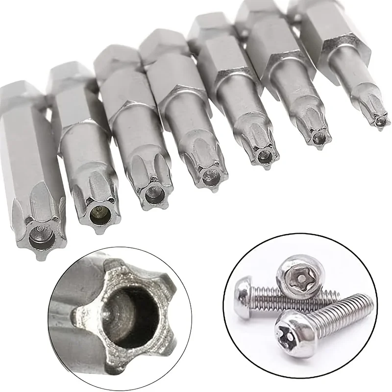 7-Piece Set of Nickel-Plated Five-Star Bits with Holes, Household Special-Shaped Screwdriver Bits