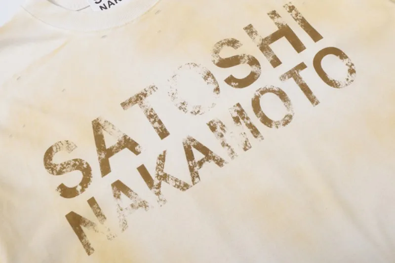 Vintage Distressed Washed Tie Dye SATOSHI Tshirts Cotton Round Neck Short Sleeve Fading Letter Print Summer Men Women Street Tee